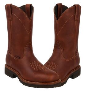 Roger Men’s Brown Leather Western Work Boots Size 10 | Square Toe Cowboy Boots